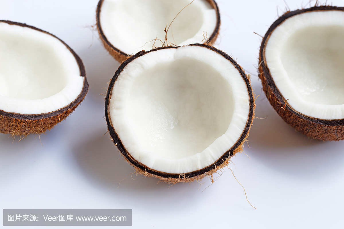 成熟的椰子。俯視圖熱帶水果。